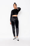 Black Velour Cropped Hoodie & Jogger Lounge Set - Riot Nation 