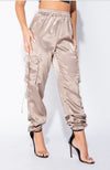 Mocha Satin Tie Pocket Detail Utility Trousers - Riot Nation 