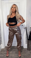 Mocha Satin Tie Pocket Detail Utility Trousers - Riot Nation 