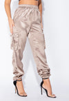 Mocha Satin Tie Pocket Detail Utility Trousers - Riot Nation 