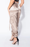 Mocha Satin Tie Pocket Detail Utility Trousers - Riot Nation 
